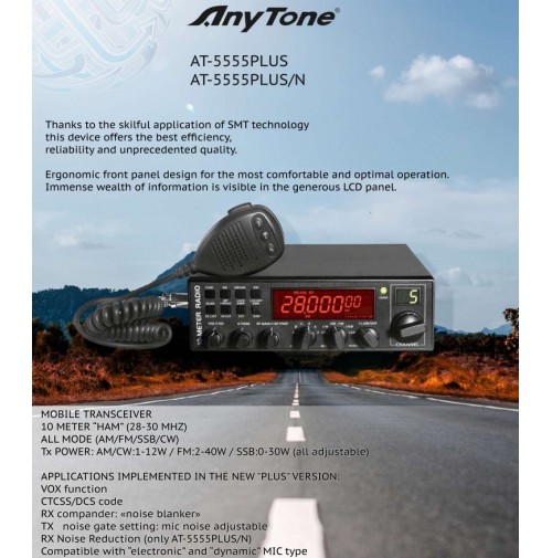 ANYTONE AT-5555 PLUS/N - RTX MOBILE HF 10/11 MT  AM/FM/SSB ALL MODE CON 