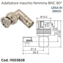 CONNETTORE ADATTATORE DA BNC FEMMINA A  BNC MASCHIO 90 GRADI