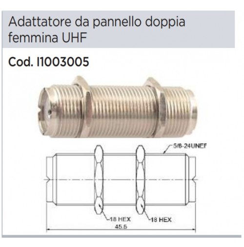 CONNETTORE ADATTATORE DA PANNELLO DOPPIO SO239 CON FERMO A DADI