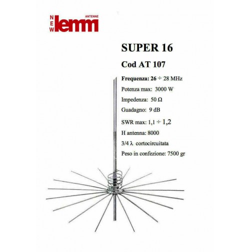 LEMM - SUPER 16 - 27 MHz 3/4 ONDA 16 RADIALI