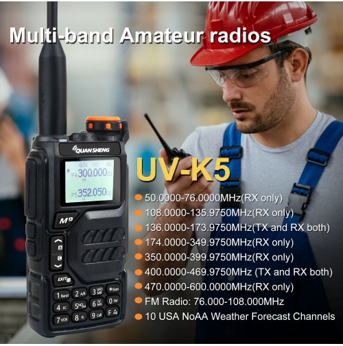 Quansheng UV-K5 RICETRASMETTITORE PORTATILE VHF UHF RX 50-600 MHZ AIRBAND