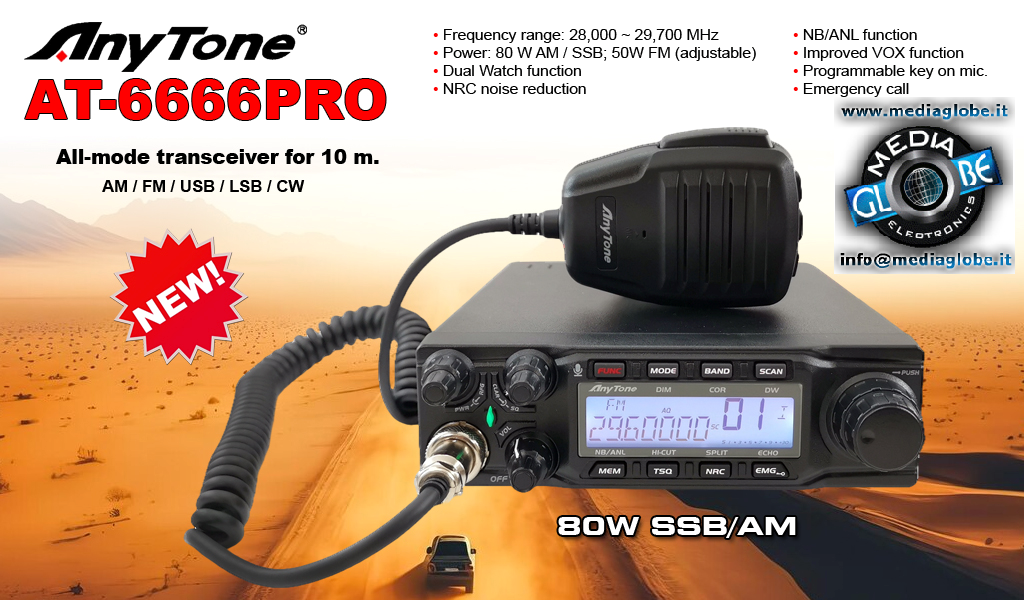 ANYTONE AT-6666PRO RTX HF-10M 80W SSB CON NR ALL MODE (10/11/12 MT EXPORT)