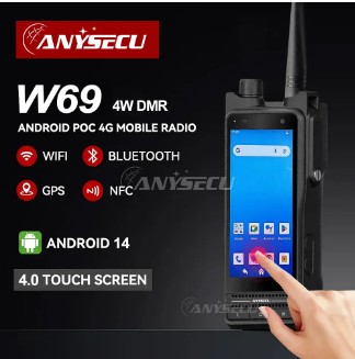 ANYSECU W69-EU-UV POC RADIO 4G ANDROID 14 DMR VHF UHF 136-174/400-470 MHZ BT GPS WI-FI NFC