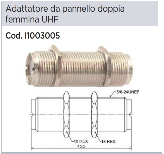 CONNETTORE ADATTATORE DA PANNELLO DOPPIO SO239 CON FERMO A DADI
