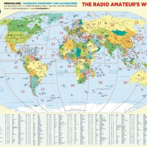 CARTINA RADIOAMATEUR WORLD'S MAP PREFISSI INTERNAZIONALI DIMENSIONI  84*60