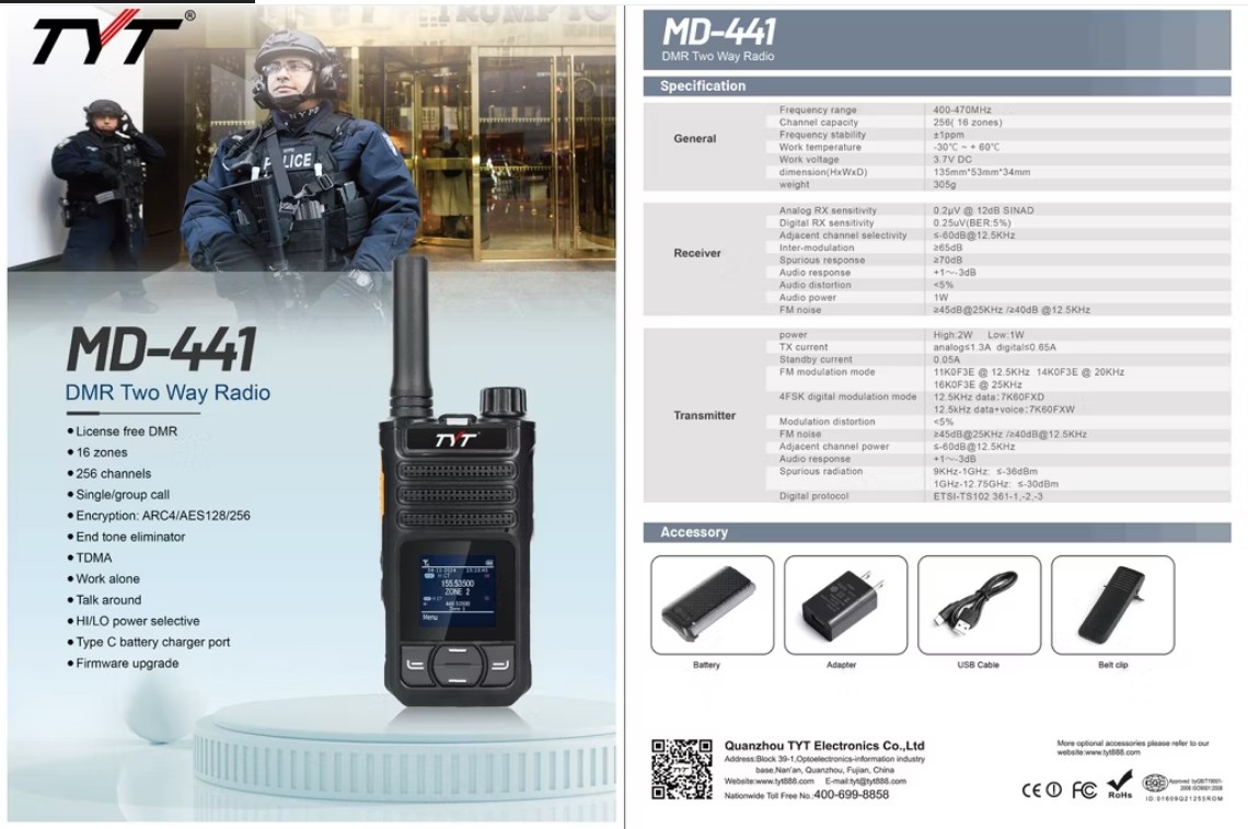 TYT MD-441 DMR 446 MHZ PROFESSIONALE DMR
