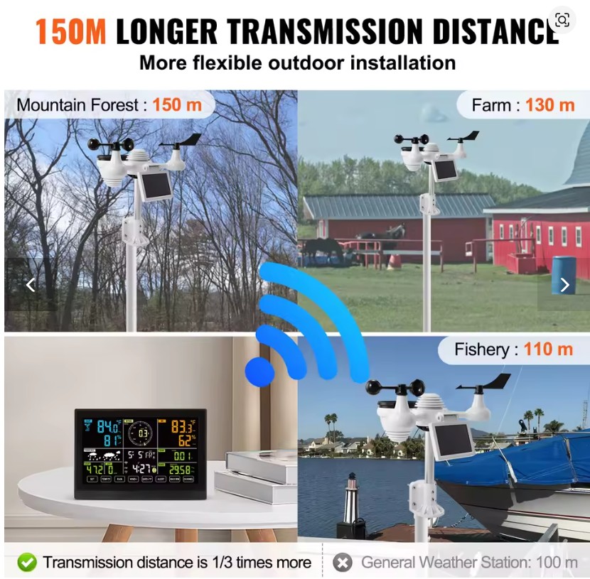 MGE Stazione Meteo Wi-Fi 7-in-1 Display a Colori da 7,5 Pollici Sensore Esterno Wireless Solare e Allarmi per Temperatura e Umidità - immagine 2