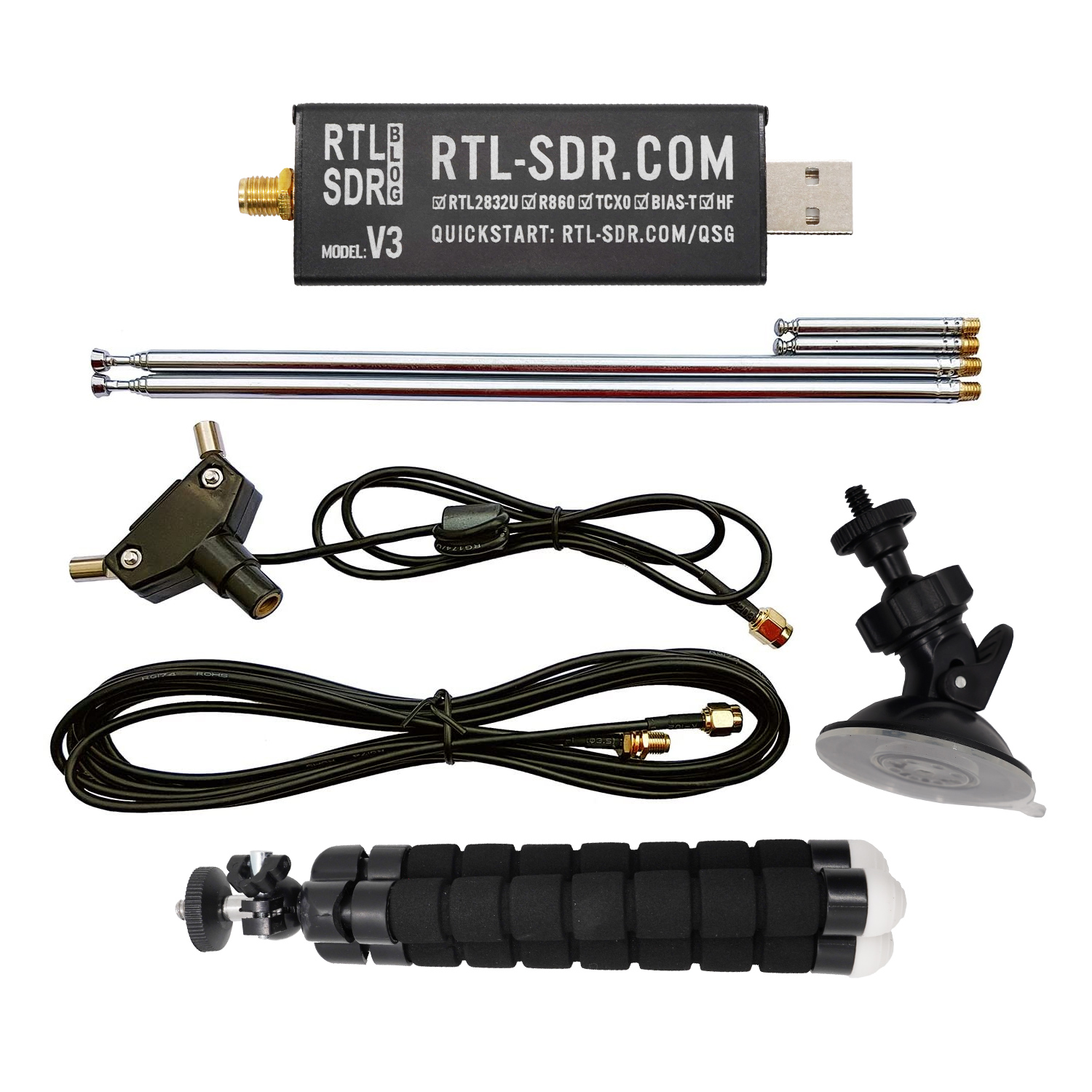 RTL-SDR Blog V3 R860 (R820T2) RTL2832U 1PPM TCXO SMA SDR with Dipole Antenna Kit